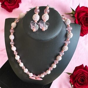 Handmade Butterfly Bead Necklace and Earring Set